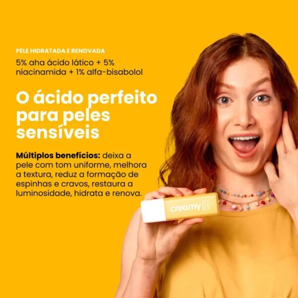 SÉRUM RENOVADOR HIDRATANTE ÁCIDO LÁTICO 5% + NIACINAMIDA + ALFA-BISABOLOL 30ML- CREAMY - Imagem 2